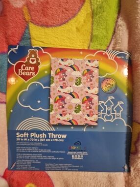 Care Bears Plush Throw Blanket - Pink, Rainbow, Blue